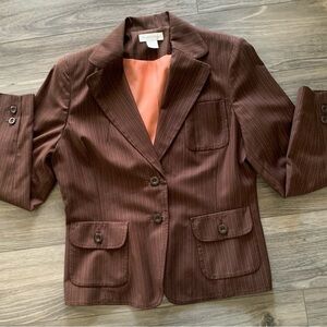 Worthington women’s brown career work pinstripe blazer jacket. Size 10